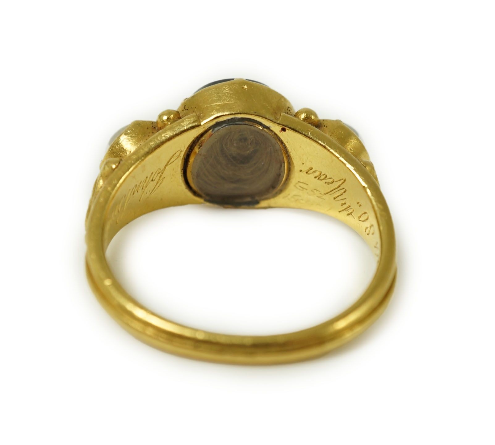 A William IV gold, split pearl and sardonyx set mourning ring
